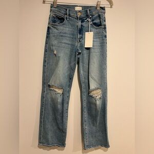 MOTHER Light Blue Distressed Straight Leg Jeans